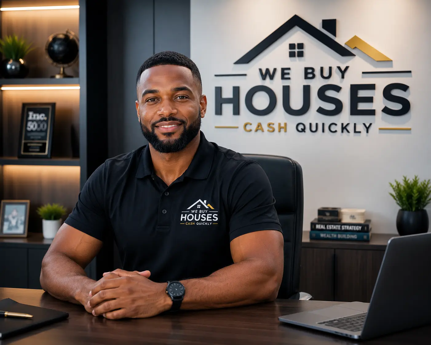 Miles Jiles, founder of We Buy Houses Cash Quickly, at his desk
